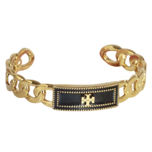 Tory Burch Jewelry - TORY BURCH • Black Milgrain Logo Cuff Bracelet